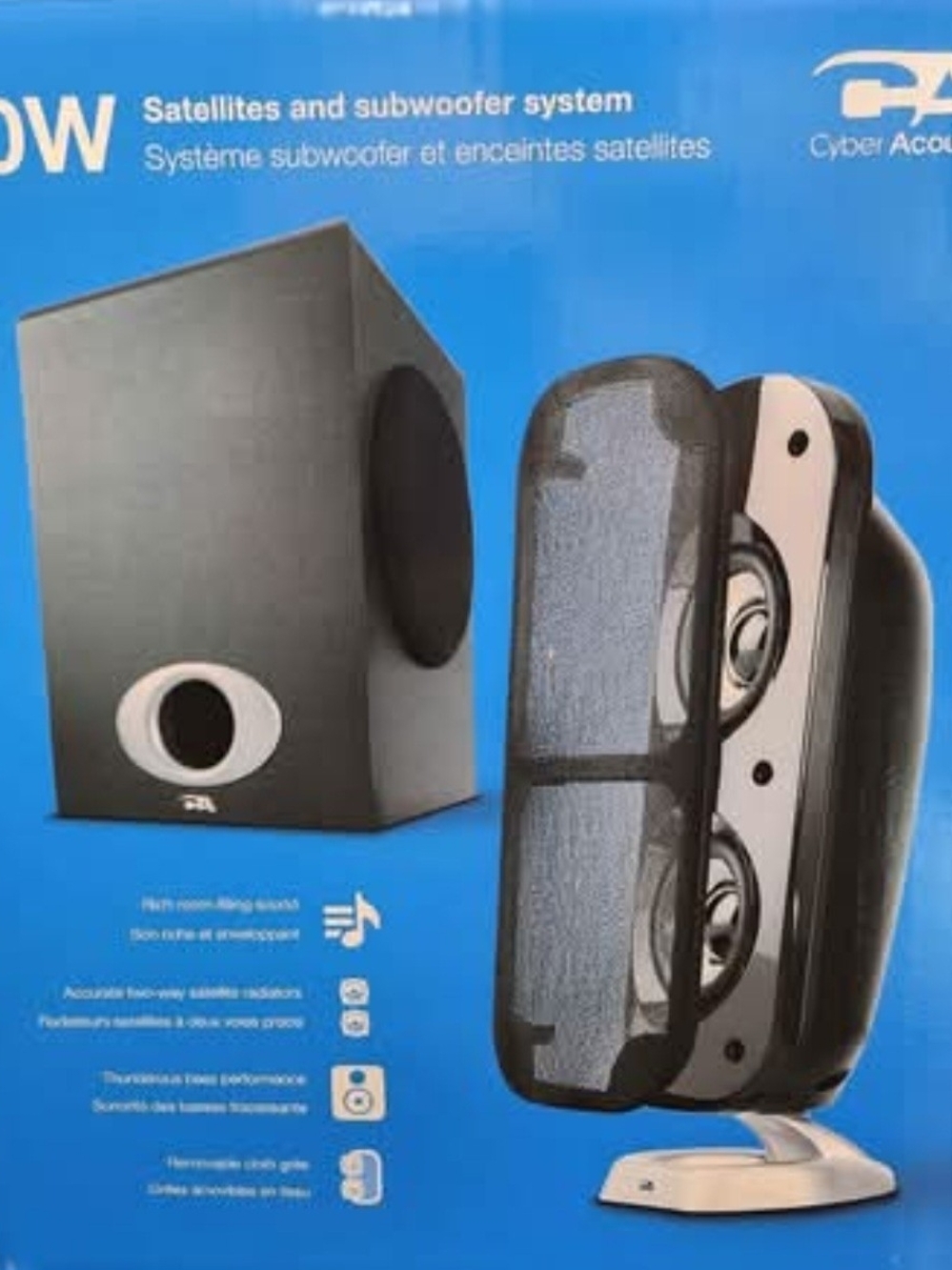 Black Satellite Speakers with Subwoofer - 2.1 Portable Audio System